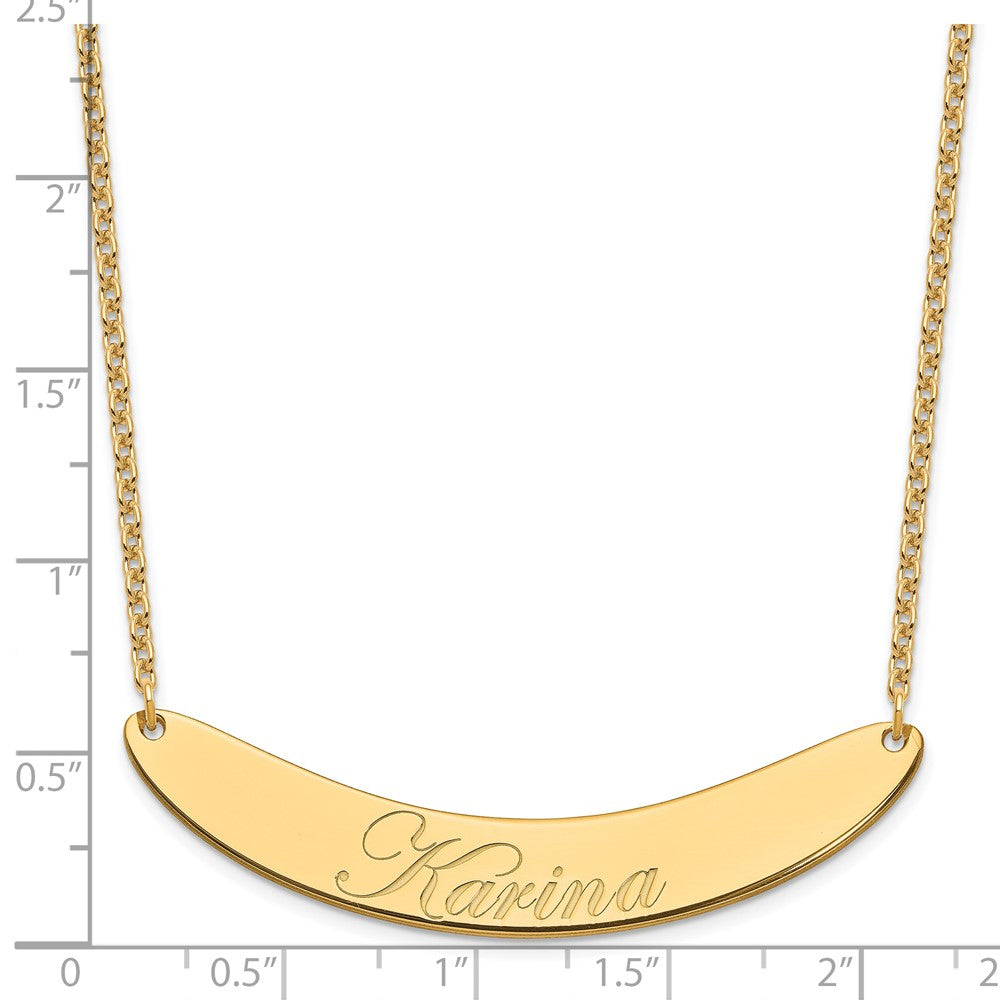 Gold Plated Large Edwardian Script Curved Bar Necklace