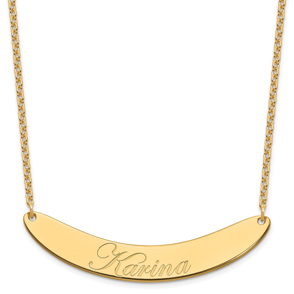 Gold Plated Large Edwardian Script Curved Bar Necklace