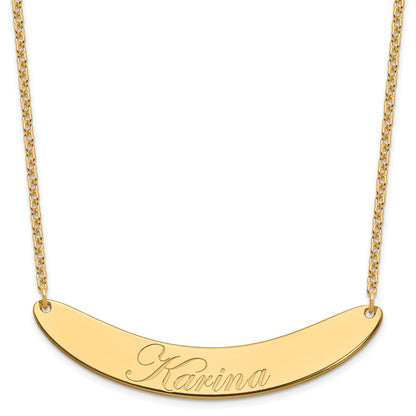 Gold Plated Large Edwardian Script Curved Bar Necklace