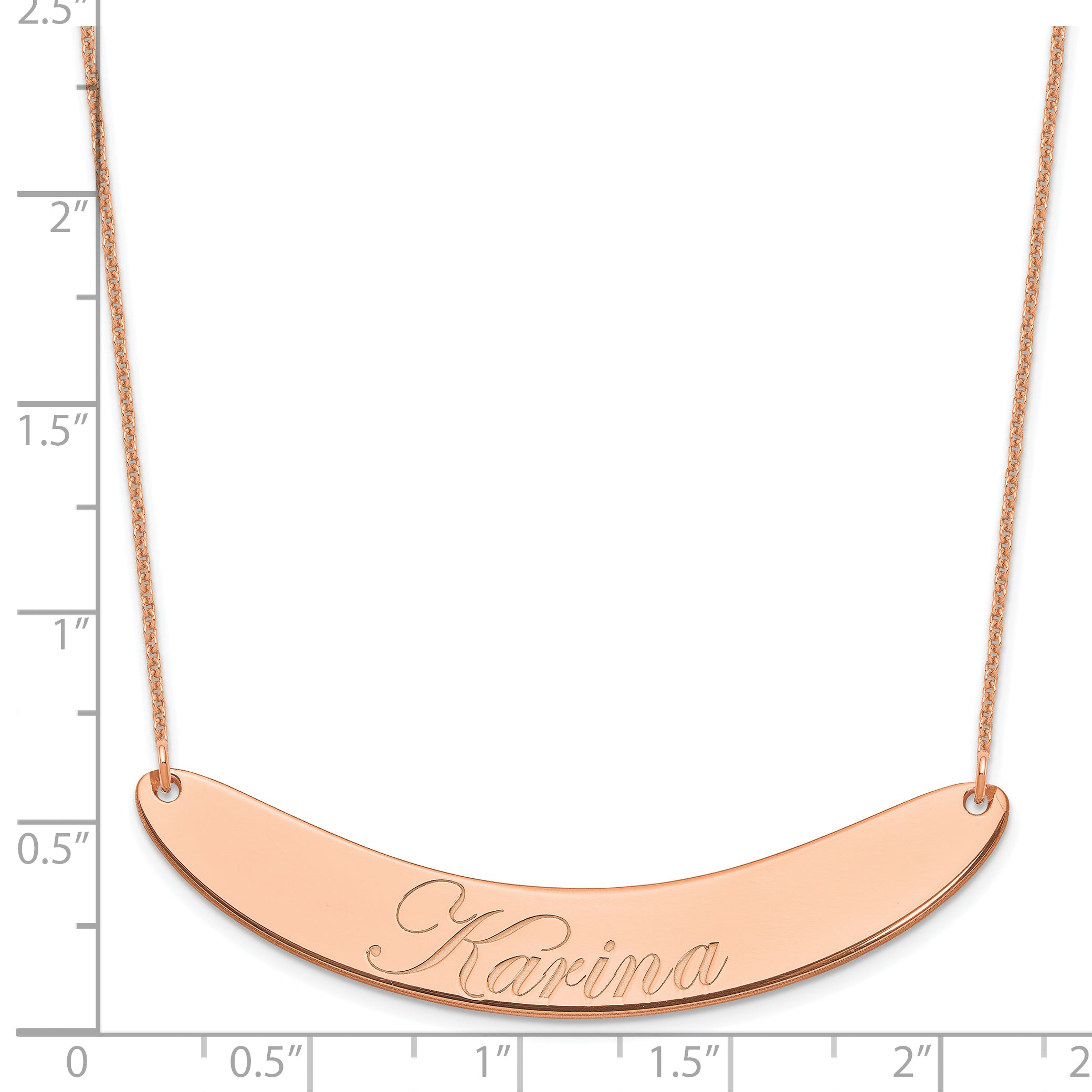 14K Rose Gold Large Edwardian Script Curved Bar Necklace