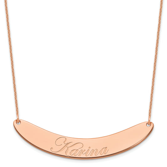 14K Rose Gold Large Edwardian Script Curved Bar Necklace