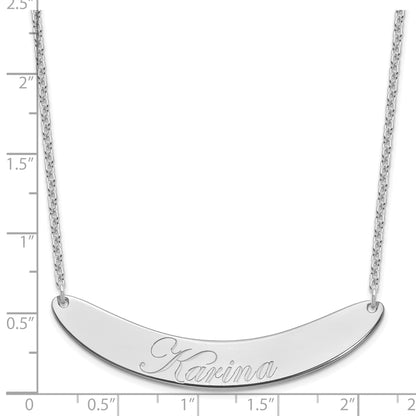 Sterling Silver Rhod Plated Large Edwardian Script Curved Bar Necklace