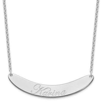 Sterling Silver Rhod Plated Large Edwardian Script Curved Bar Necklace