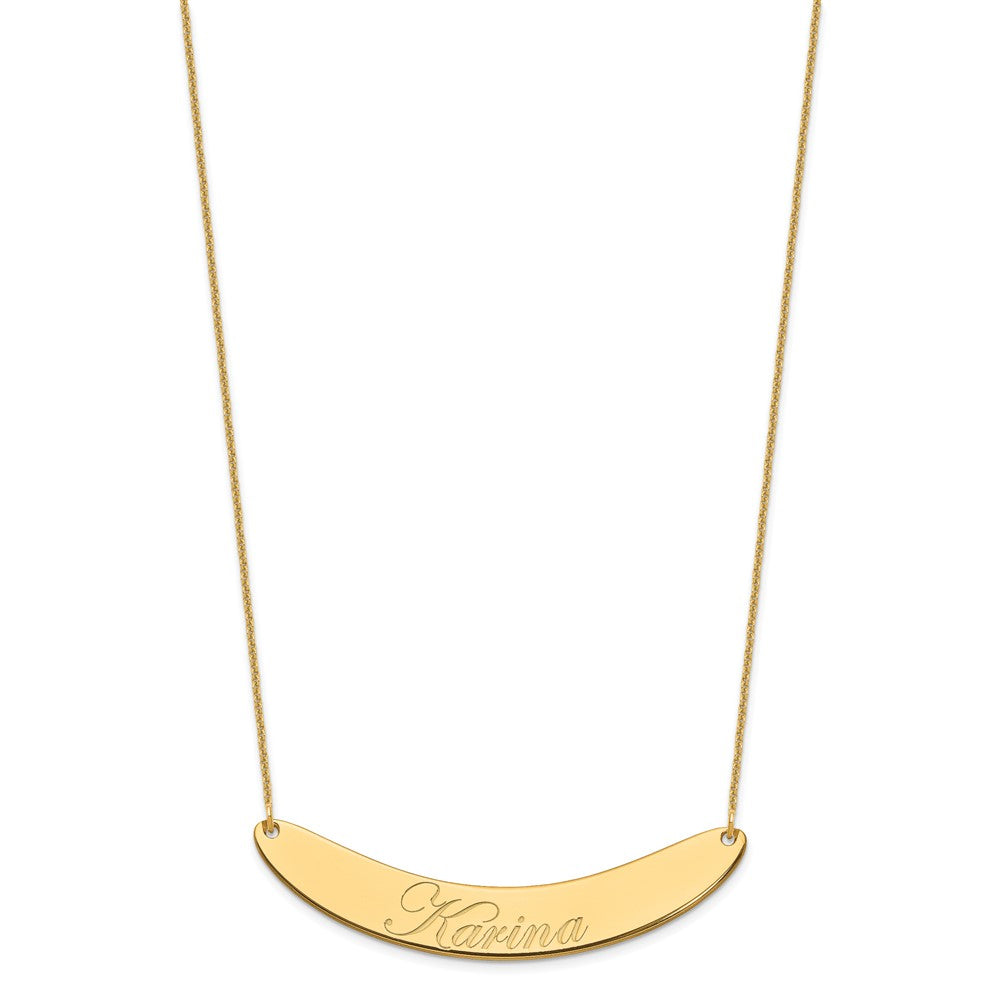 14K Yellow Gold Large Edwardian Script Curved Bar Necklace