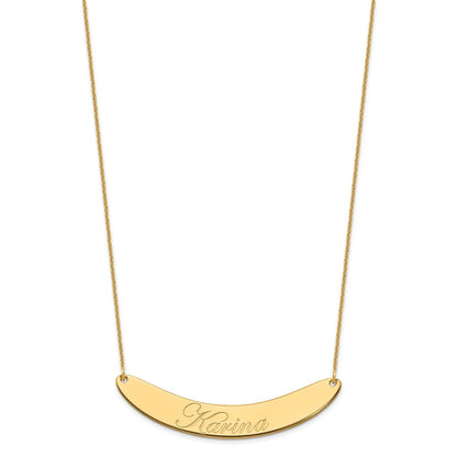 14K Yellow Gold Large Edwardian Script Curved Bar Necklace
