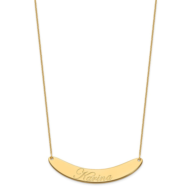 14K Yellow Gold Large Edwardian Script Curved Bar Necklace