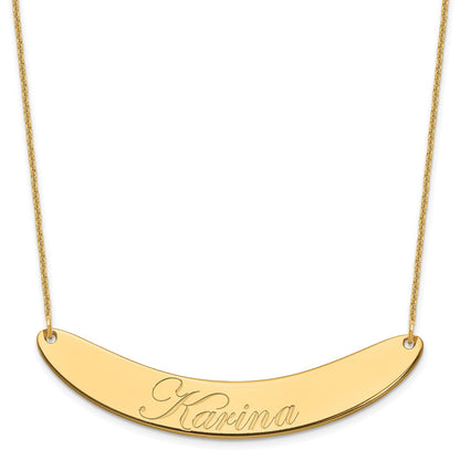 14K Yellow Gold Large Edwardian Script Curved Bar Necklace