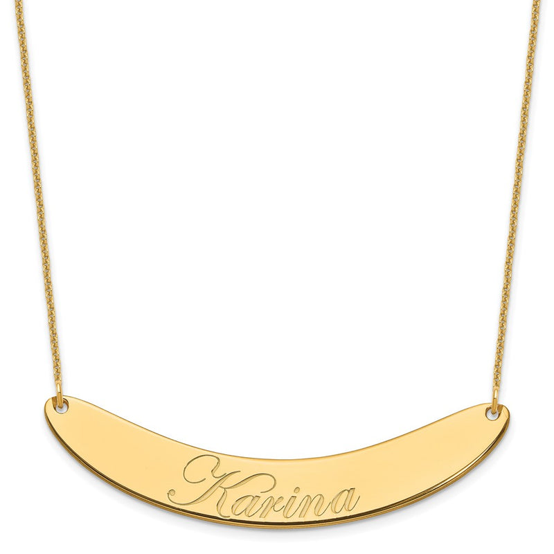 14K Yellow Gold Large Edwardian Script Curved Bar Necklace