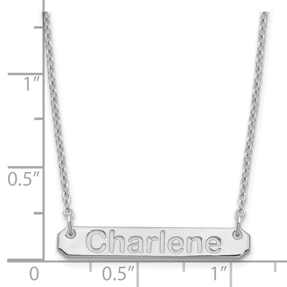 Sterling Silver Rhodium Plated Small Polished Arial Rounded Bar Necklace