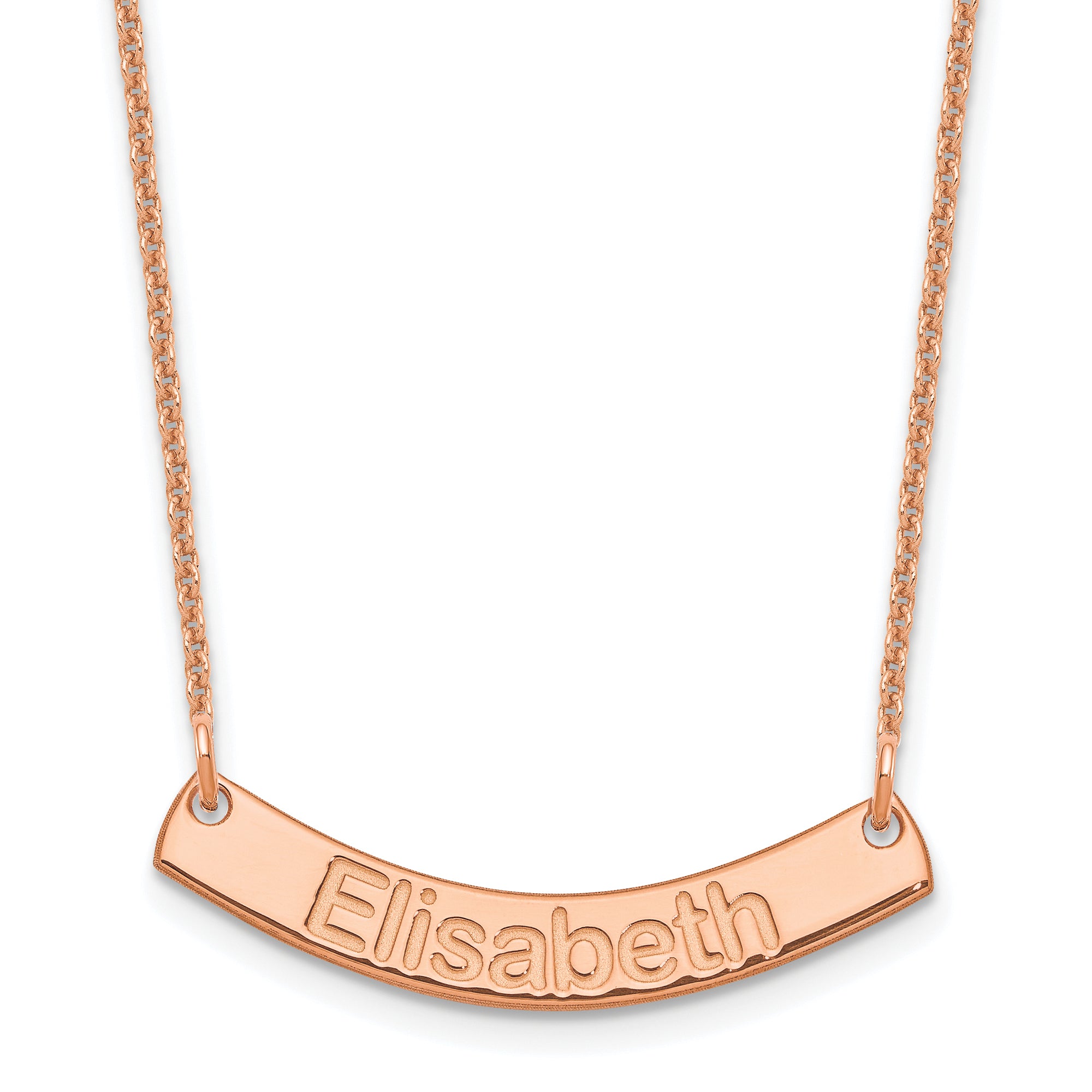 14K Rose Gold Small Arial Rounded Curved Bar Necklace