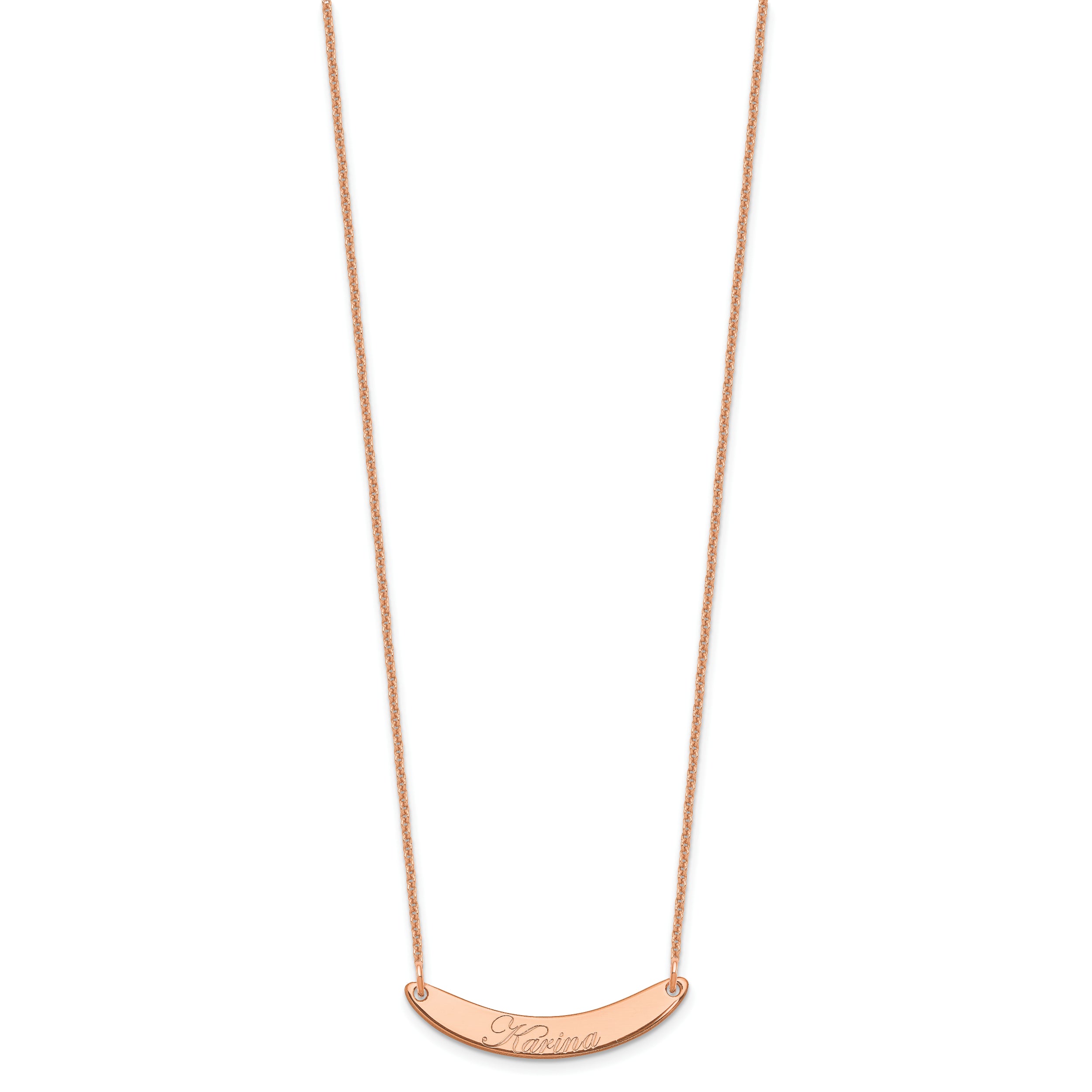 14K Rose Gold Small Edwardian Script Curved Bar Necklace