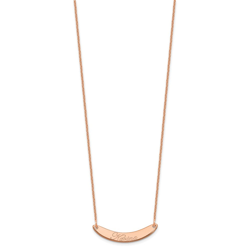 14K Rose Gold Small Edwardian Script Curved Bar Necklace