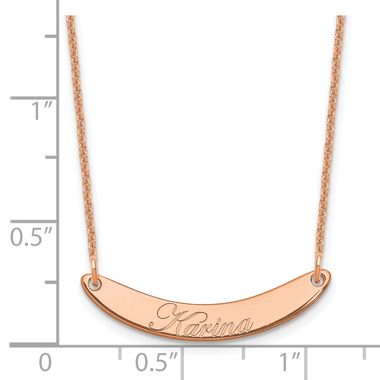14K Rose Gold Small Edwardian Script Curved Bar Necklace