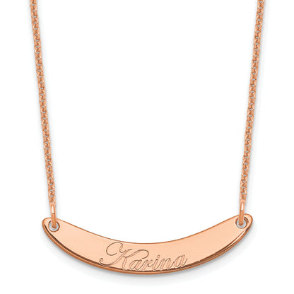 14K Rose Gold Small Edwardian Script Curved Bar Necklace