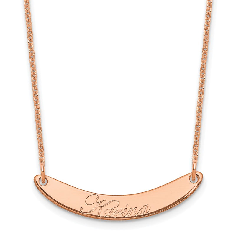 14K Rose Gold Small Edwardian Script Curved Bar Necklace