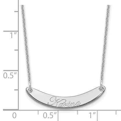 14K White Gold Small Edwardian Script Curved Bar Necklace