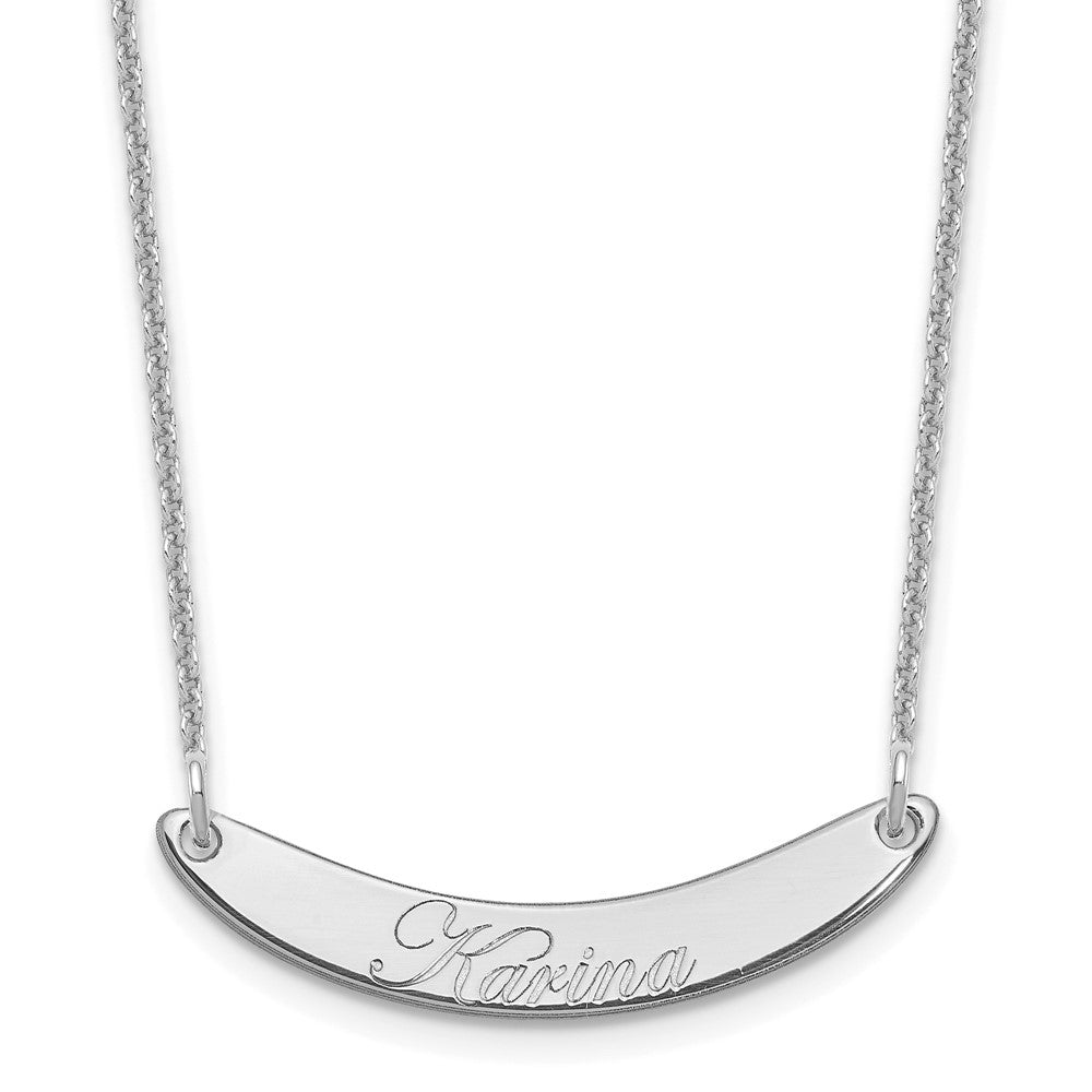 14K White Gold Small Edwardian Script Curved Bar Necklace