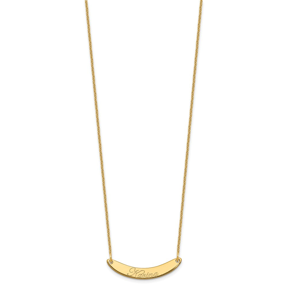 14K Yellow Gold Small Edwardian Script Curved Bar Necklace