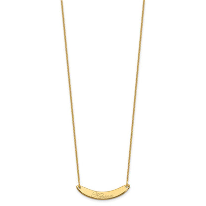 14K Yellow Gold Small Edwardian Script Curved Bar Necklace