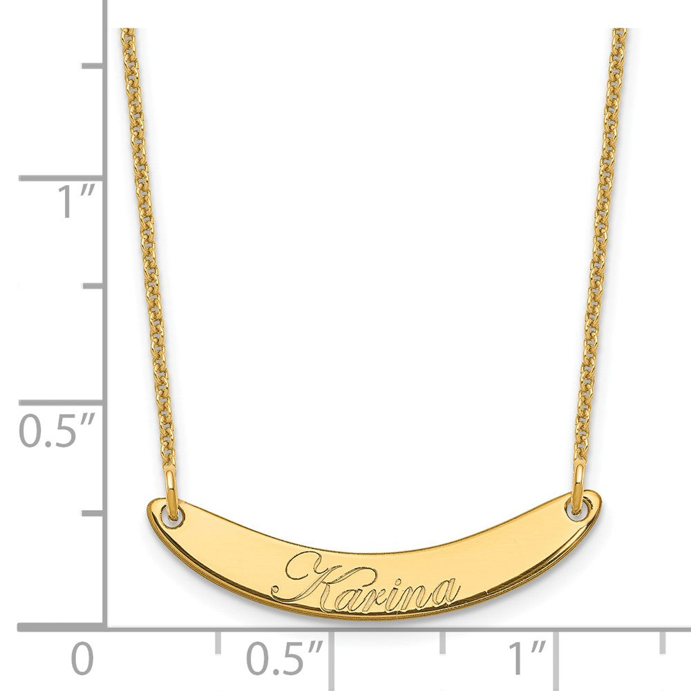 14K Yellow Gold Small Edwardian Script Curved Bar Necklace