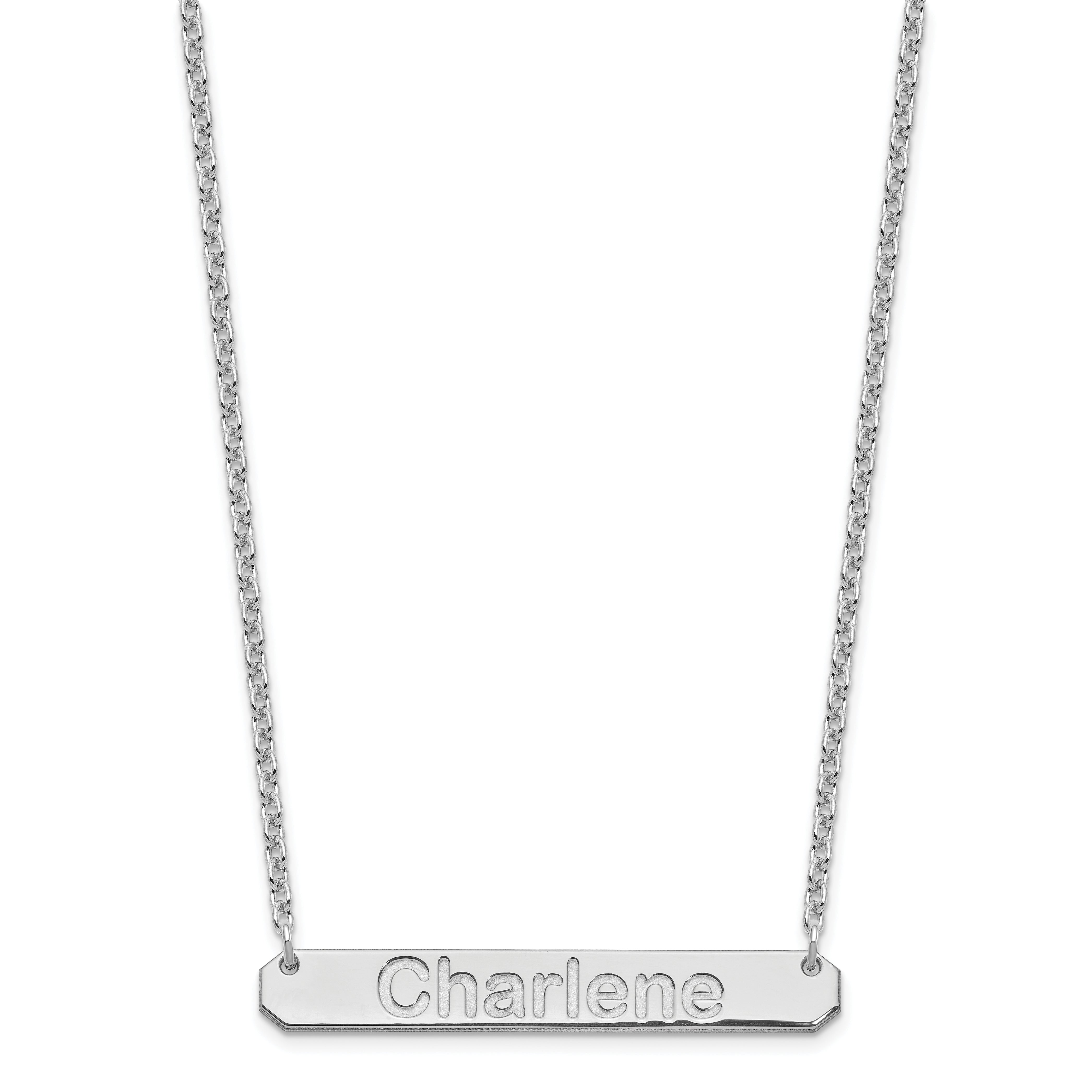 Sterling Silver Rhodium Plated Medium Arial Rounded Bar Necklace