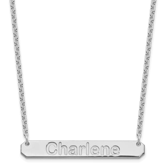 Sterling Silver Rhodium Plated Medium Arial Rounded Bar Necklace