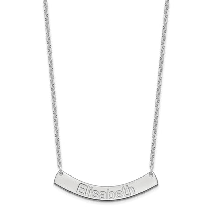 Sterling Silver Rhodium Plated Medium Arial Rounded Curved Bar Necklace