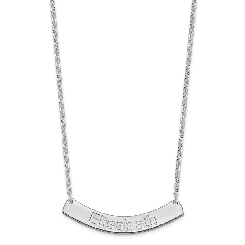 Sterling Silver Rhodium Plated Medium Arial Rounded Curved Bar Necklace