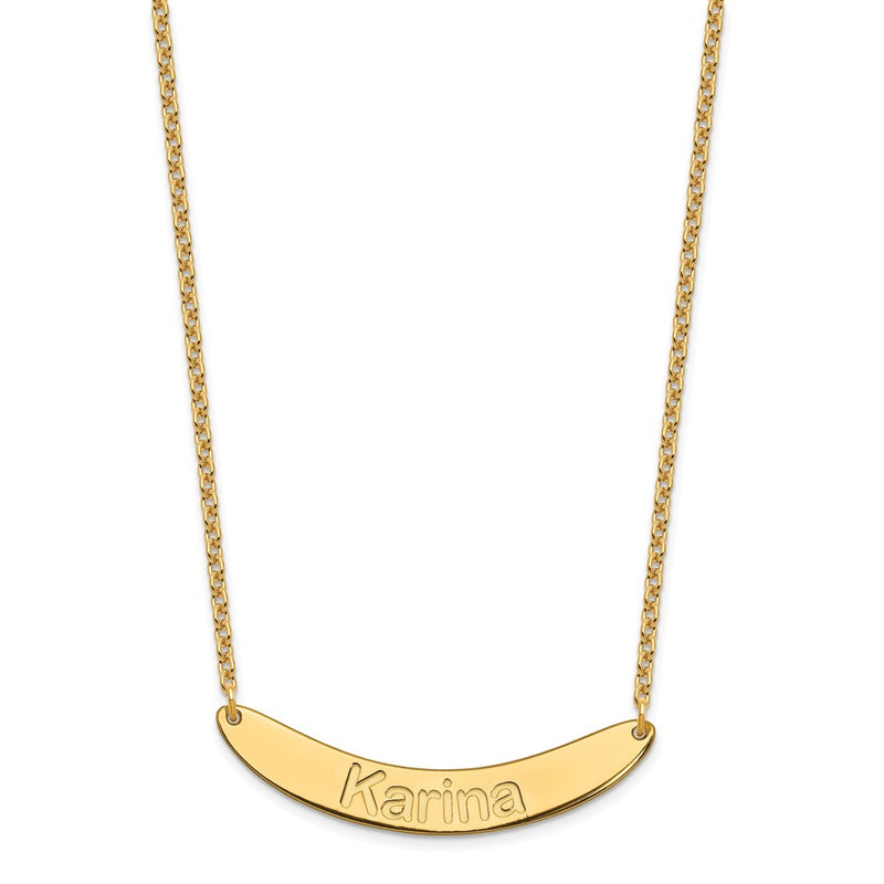 Gold Plated Medium Arial Rounded Curved Bar Necklace