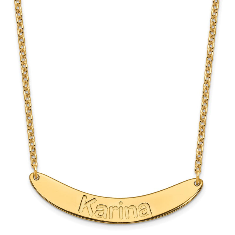 Gold Plated Medium Arial Rounded Curved Bar Necklace