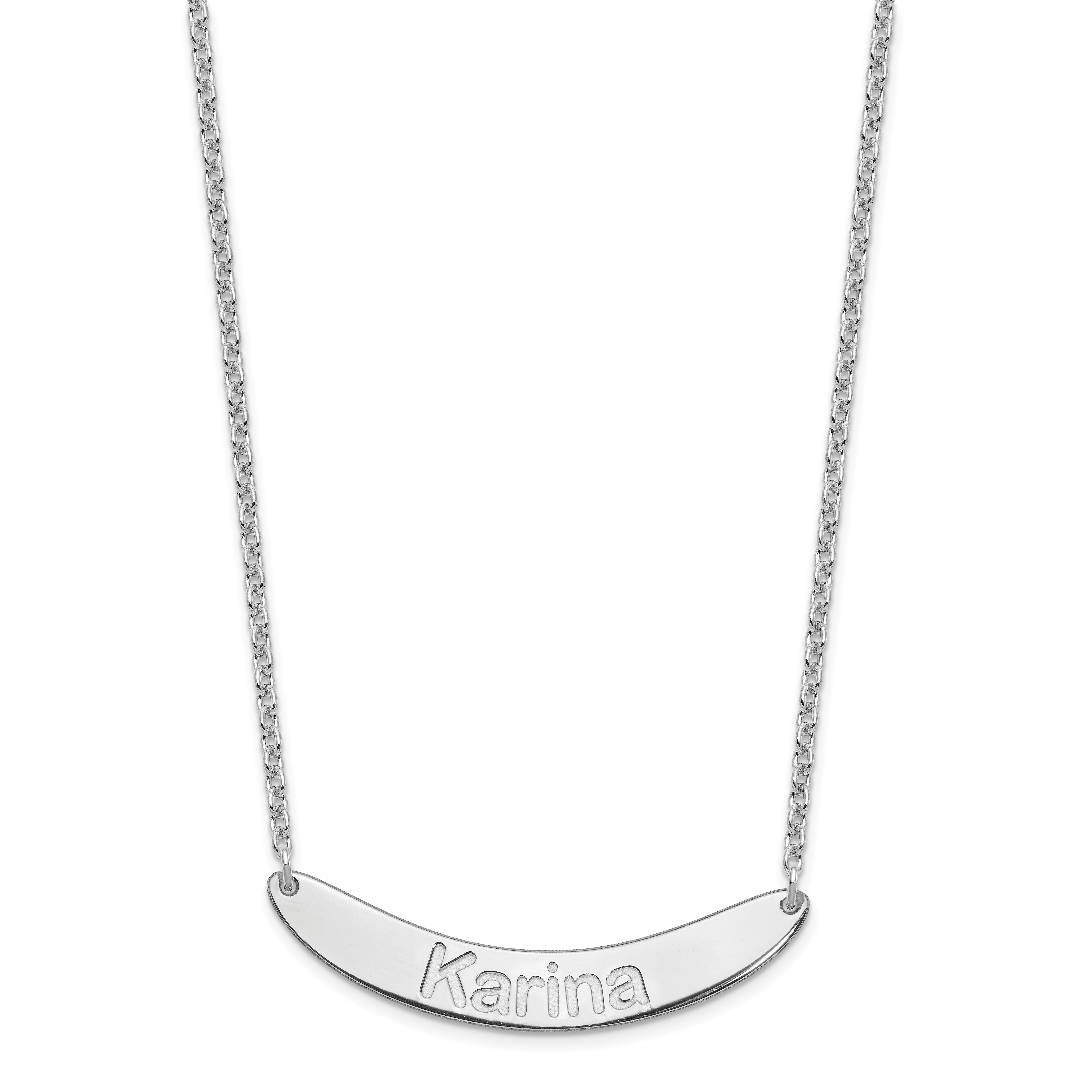 Sterling Silver Rhod Plated Medium Arial Rounded Curved Bar Necklace