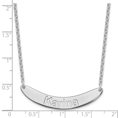 Sterling Silver Rhod Plated Medium Arial Rounded Curved Bar Necklace
