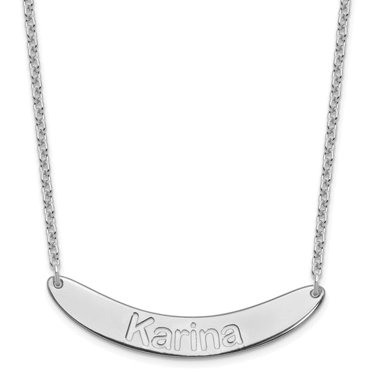 Sterling Silver Rhod Plated Medium Arial Rounded Curved Bar Necklace