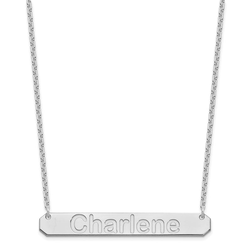 Sterling Silver Silver/Rhodium Plated Large Arial Rounded Bar Necklace