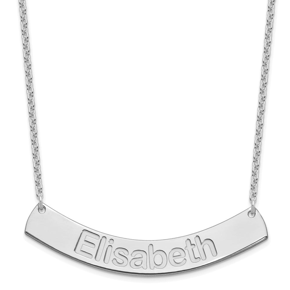Sterling Silver Rhodium Plated Large Arial Rounded Curved Bar Necklace