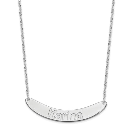 Sterling Silver Rhod Plated Large Arial Rounded Curved Bar Necklace
