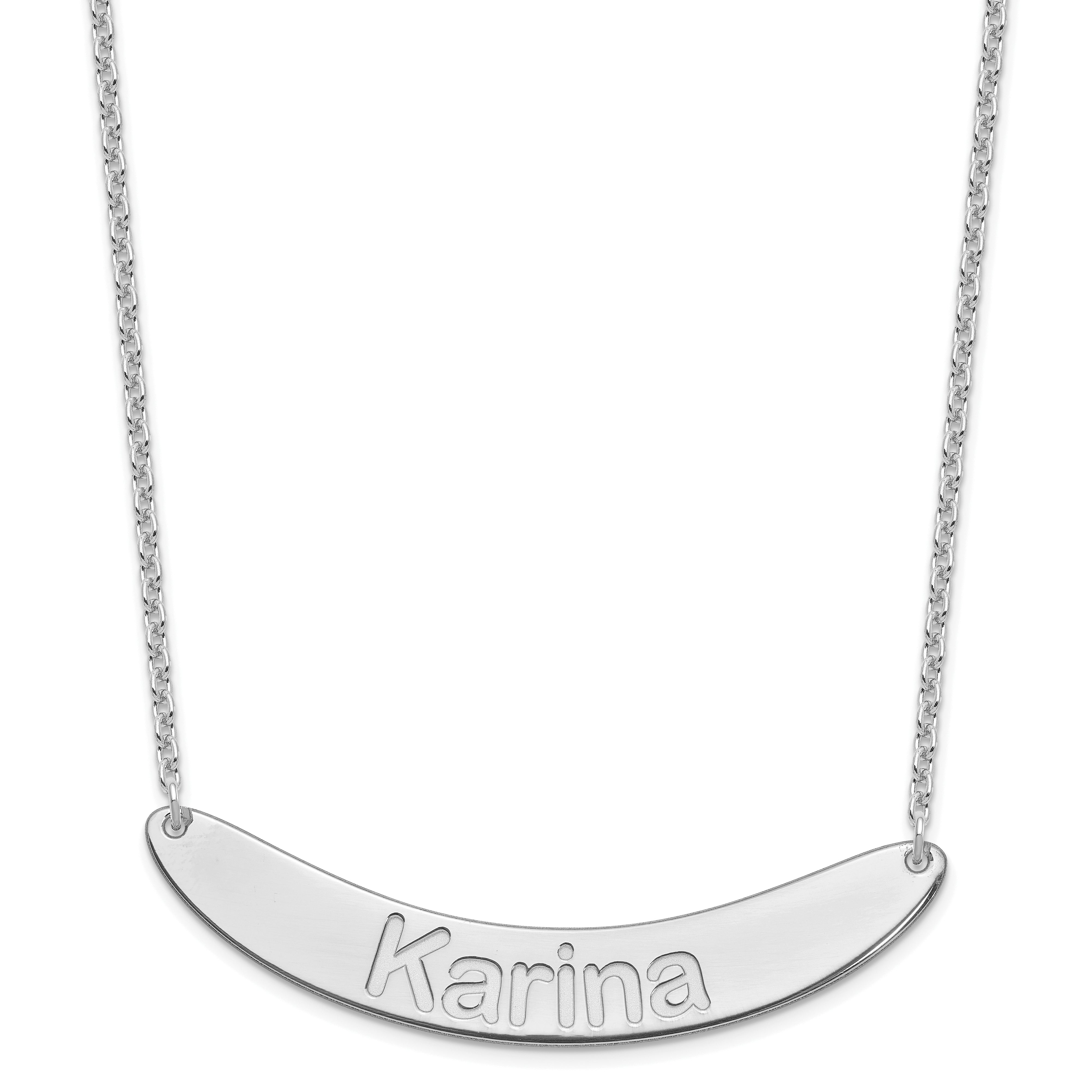 Sterling Silver Rhod Plated Large Arial Rounded Curved Bar Necklace