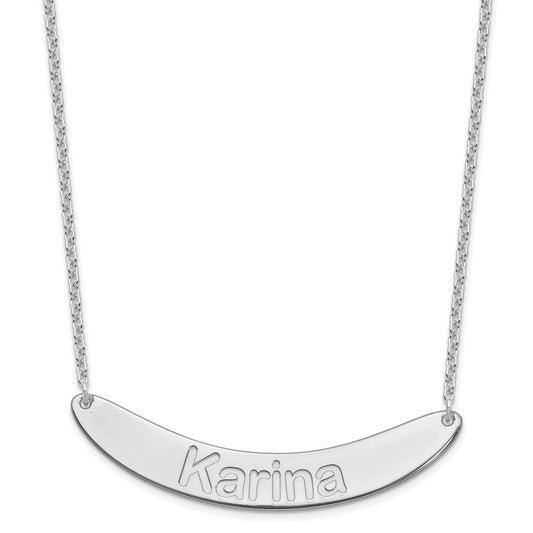 Sterling Silver Rhod Plated Large Arial Rounded Curved Bar Necklace