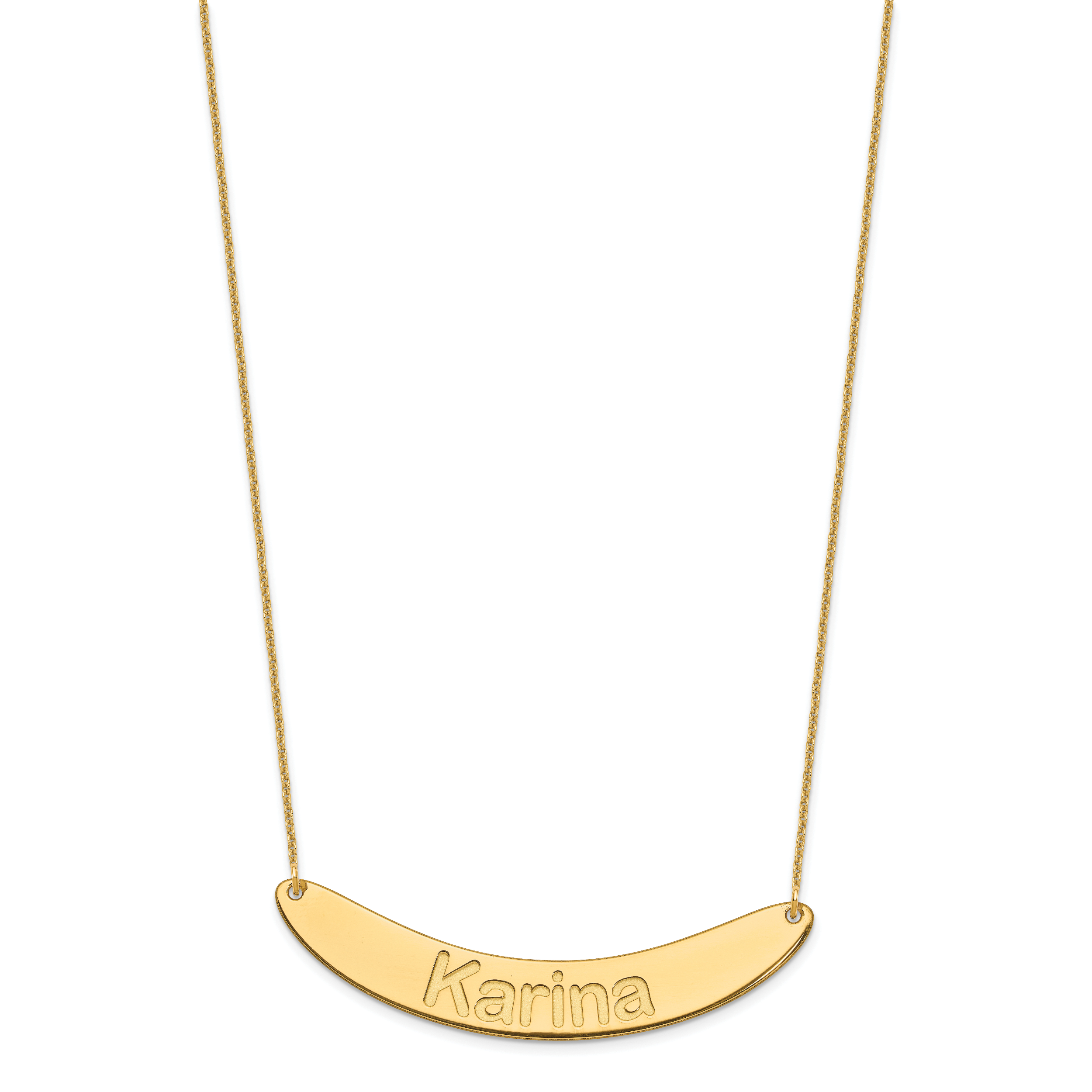 14K Yellow Gold Large Arial Rounded Curved Bar Necklace