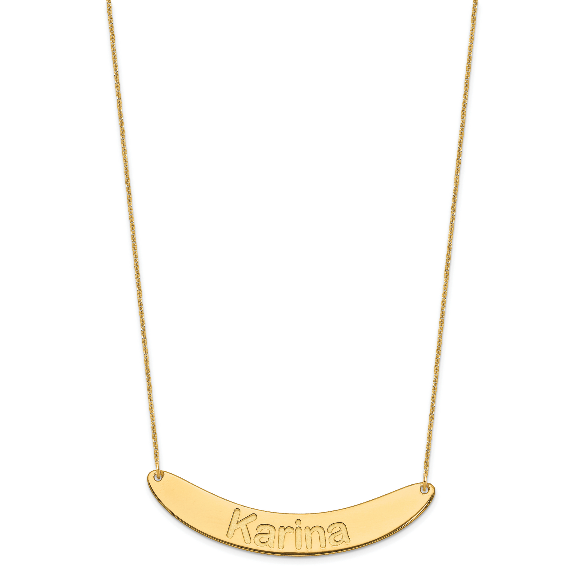 14K Yellow Gold Large Arial Rounded Curved Bar Necklace