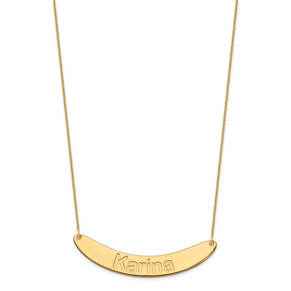14K Yellow Gold Large Arial Rounded Curved Bar Necklace