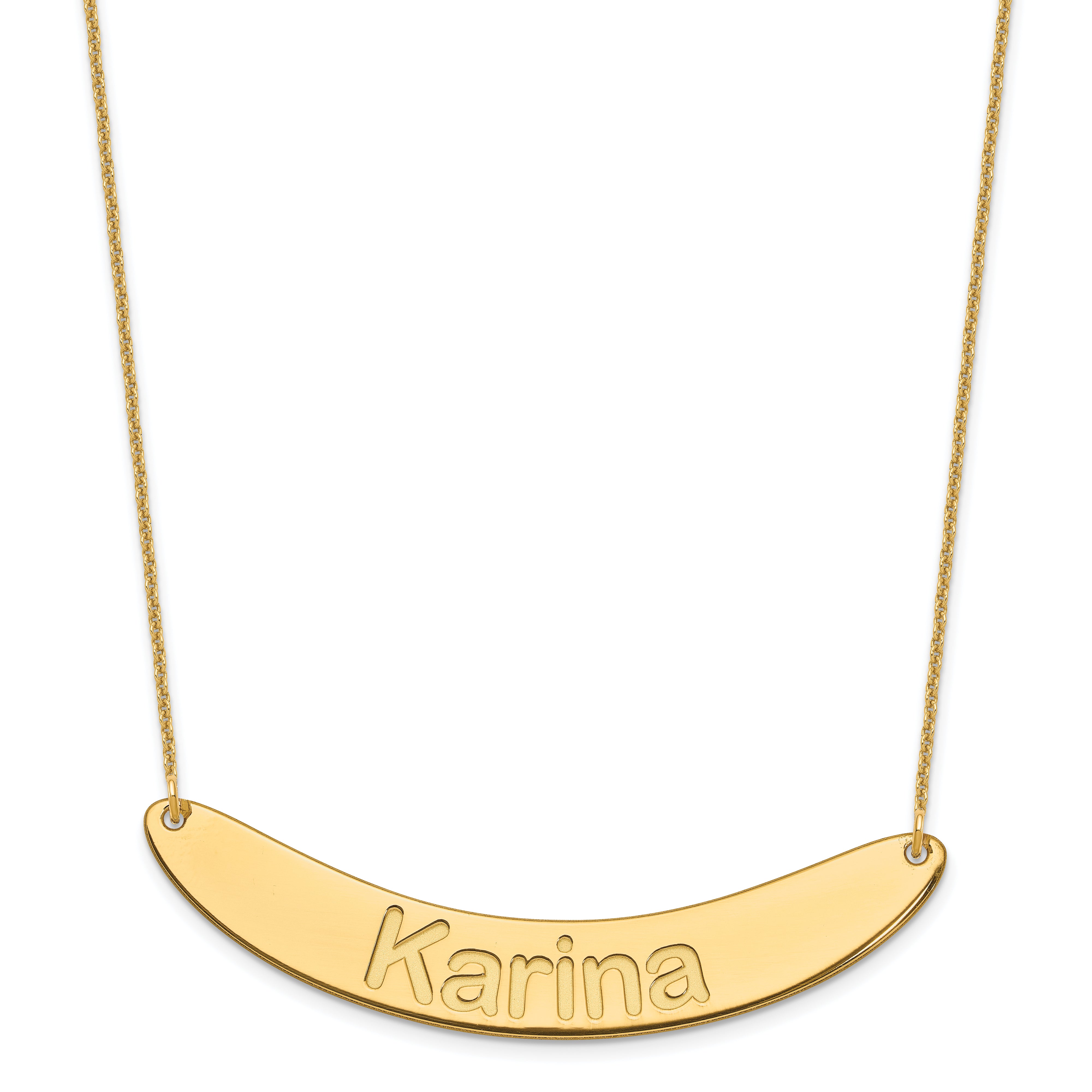 14K Yellow Gold Large Arial Rounded Curved Bar Necklace