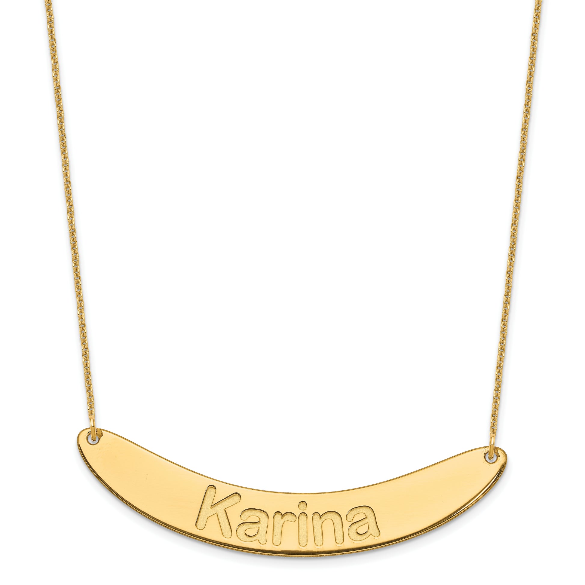 14K Yellow Gold Large Arial Rounded Curved Bar Necklace