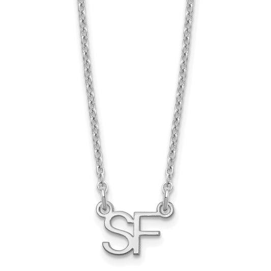 Sterling Silver Silver/Rhodium Plated Small 2 Initial Necklace