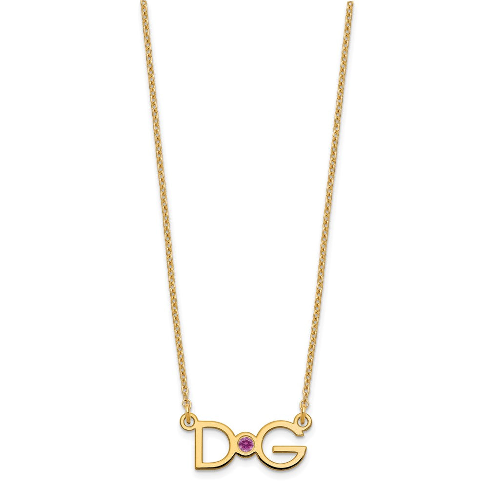 Gold Plated 2 Initials W/ 14K Bezel Birthstone Necklace