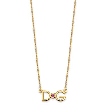Gold Plated 2 Initials W/ 14K Bezel Birthstone Necklace