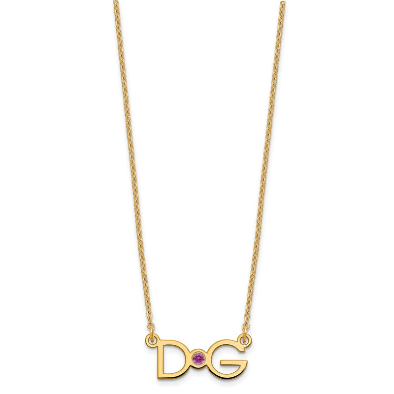 Gold Plated 2 Initials W/ 14K Bezel Birthstone Necklace