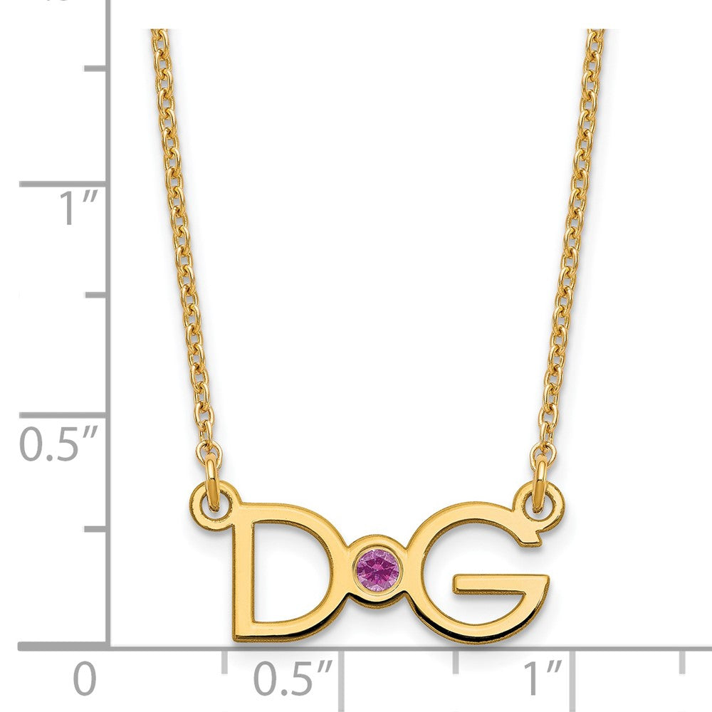 Gold Plated 2 Initials W/ 14K Bezel Birthstone Necklace