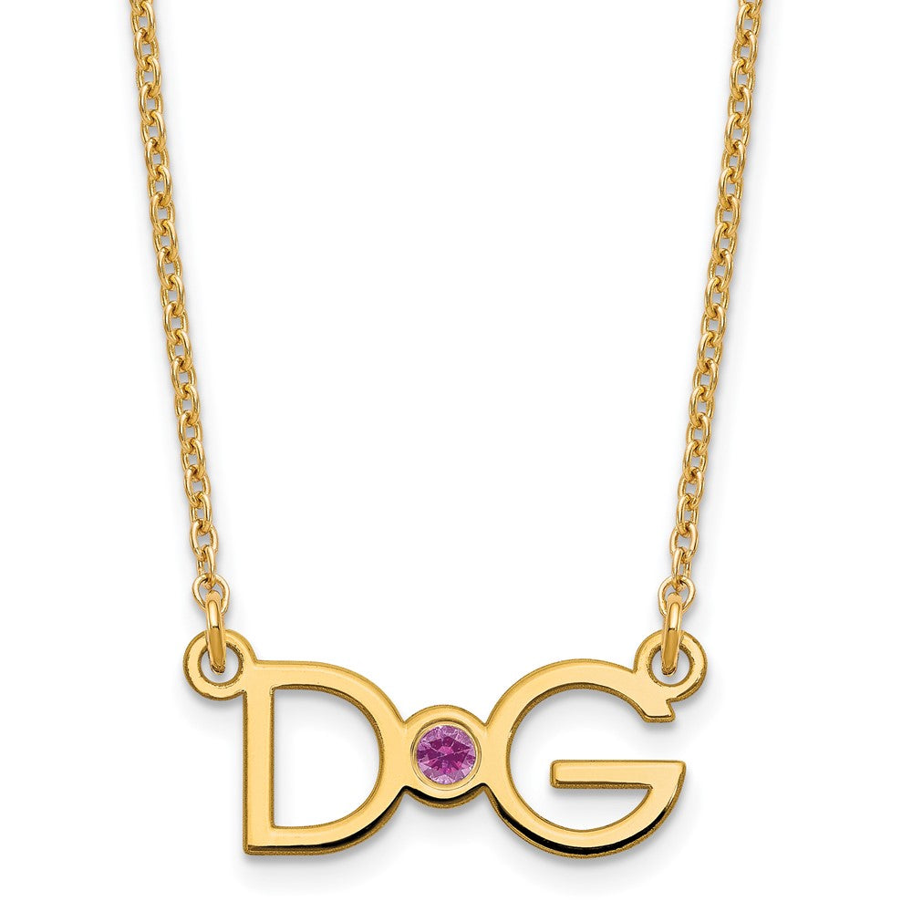 Gold Plated 2 Initials W/ 14K Bezel Birthstone Necklace