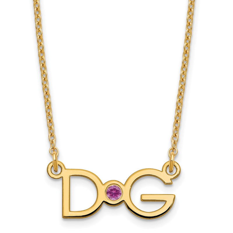 Gold Plated 2 Initials W/ 14K Bezel Birthstone Necklace